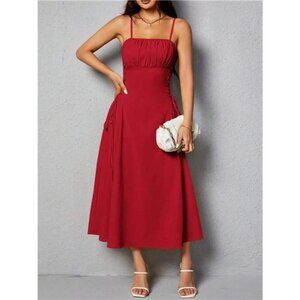 Ruched Midi Cami Dress with Side Tie Details